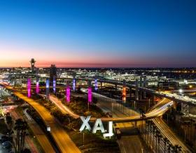 Los Angeles, California, USA - April 7, 2024: Overview of the Los Angeles International Airport. Captured from above after sunset.